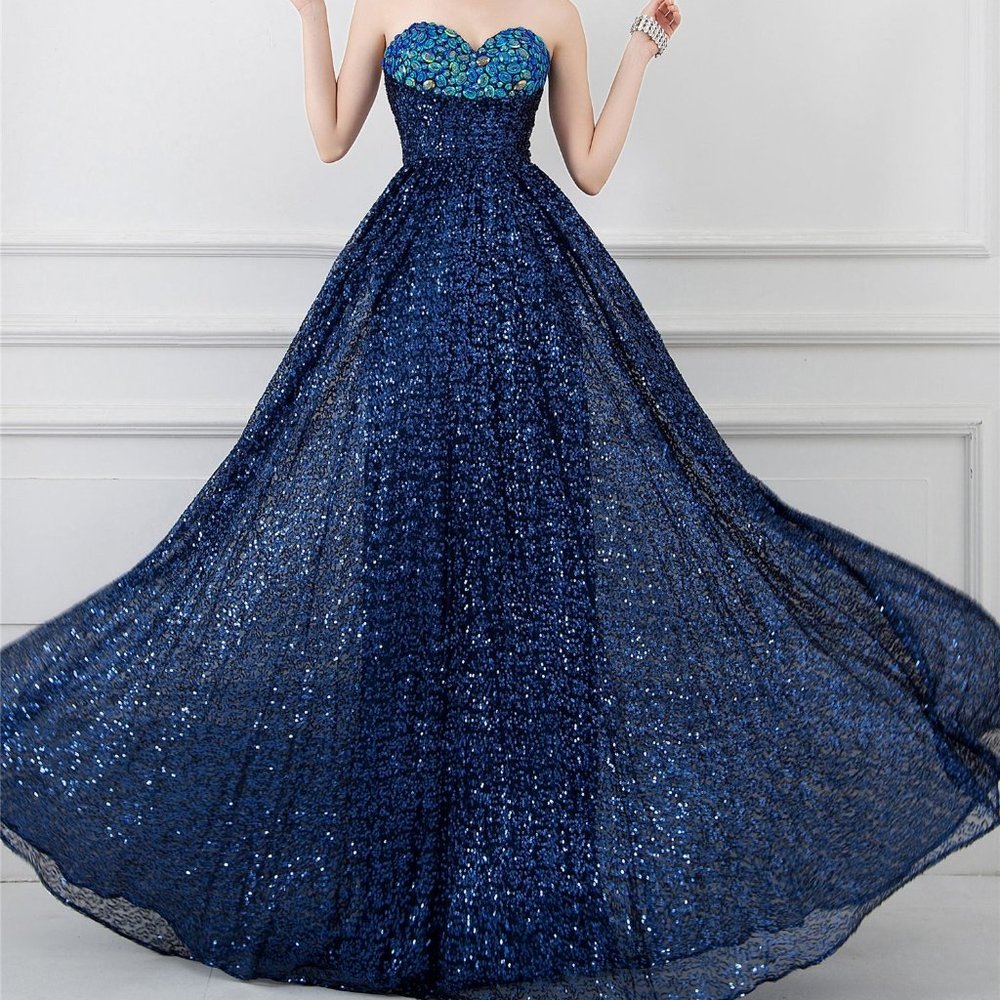 Navy Blue Sequin Formal Gown - Angela & Alison